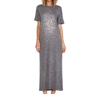 IRO Lina Maxi Long Jeresy Dress Gray Splatter Short Sleeves size small